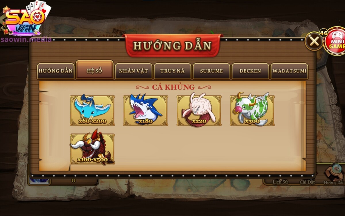 Hệ số trả thưởng bắn cá được Saowin quy định